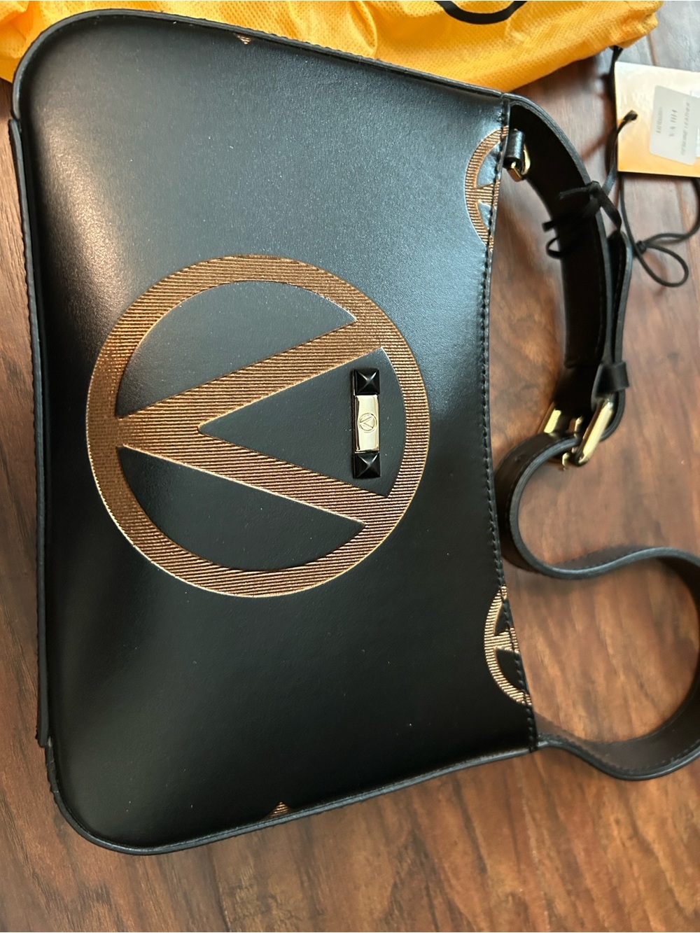 Valentino Black Leather Shoulder Bag with Gold Accent - Picture 2 of 9